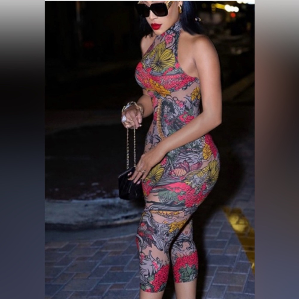 Floral Halter Bodycon romper